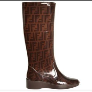 Fendi rain boots new dark brown